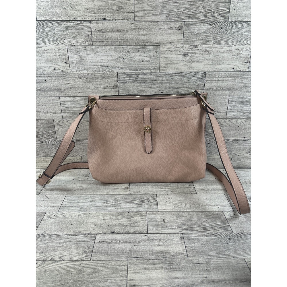 Nanette Lepore Blush Pink Three Pocket Dressy Gold Accent Crossbody Bag Purse